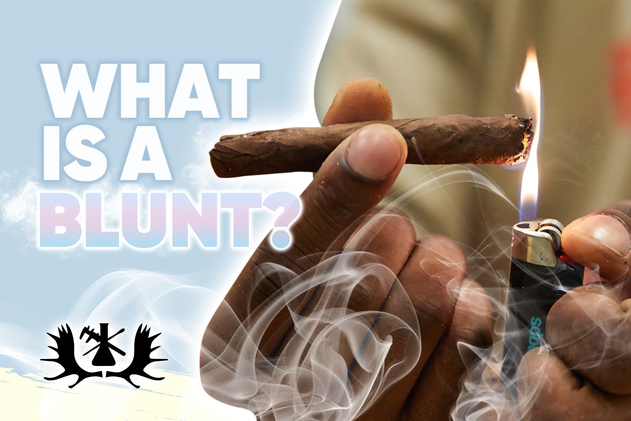 Hand holding and lighting a blunt with flame and smoke