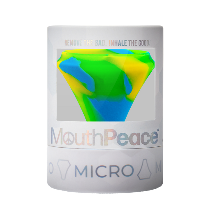 MouthPeace Micro device packaging with colorful design on a white background