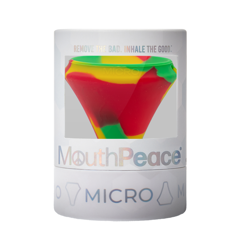 MouthPeace Micro packaging with a colorful mouthpiece on a white background