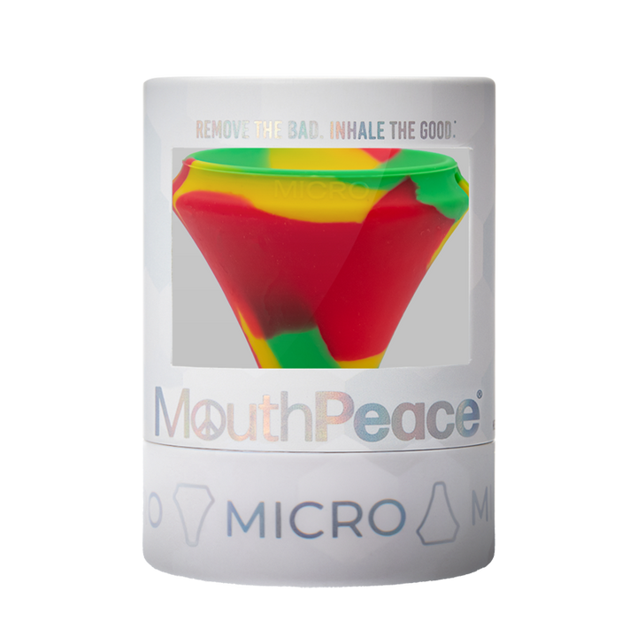 MouthPeace Micro packaging with a colorful mouthpiece on a white background
