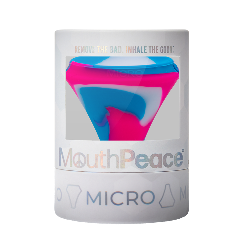 MouthPeace Micro device packaging with colorful design on a white background