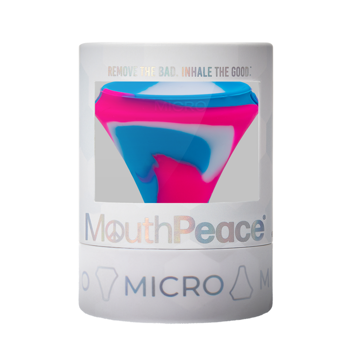 MouthPeace Micro device packaging with colorful design on a white background